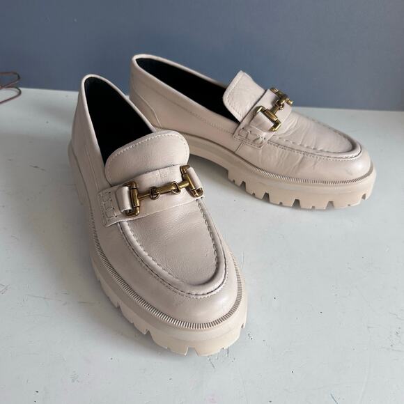 Massimo Dutti loafers shoes size 7.5 chunky lug sole horse bit cream academia - Picture 1 of 12